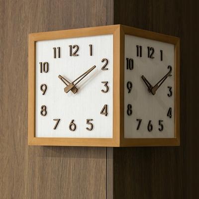Eck-Wanduhr Holz Doppelseitige Wanduhr Luxuriös Ästhetisch Moderne Uhren Lautlos Elegant Dekorativ Wohnzimmer Uhren