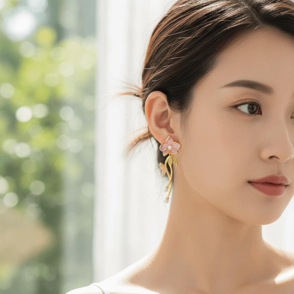 1 pair Temperament Enamel Flower Earrings Jewelry Dripping Glaze Earrings  Seaside Holiday