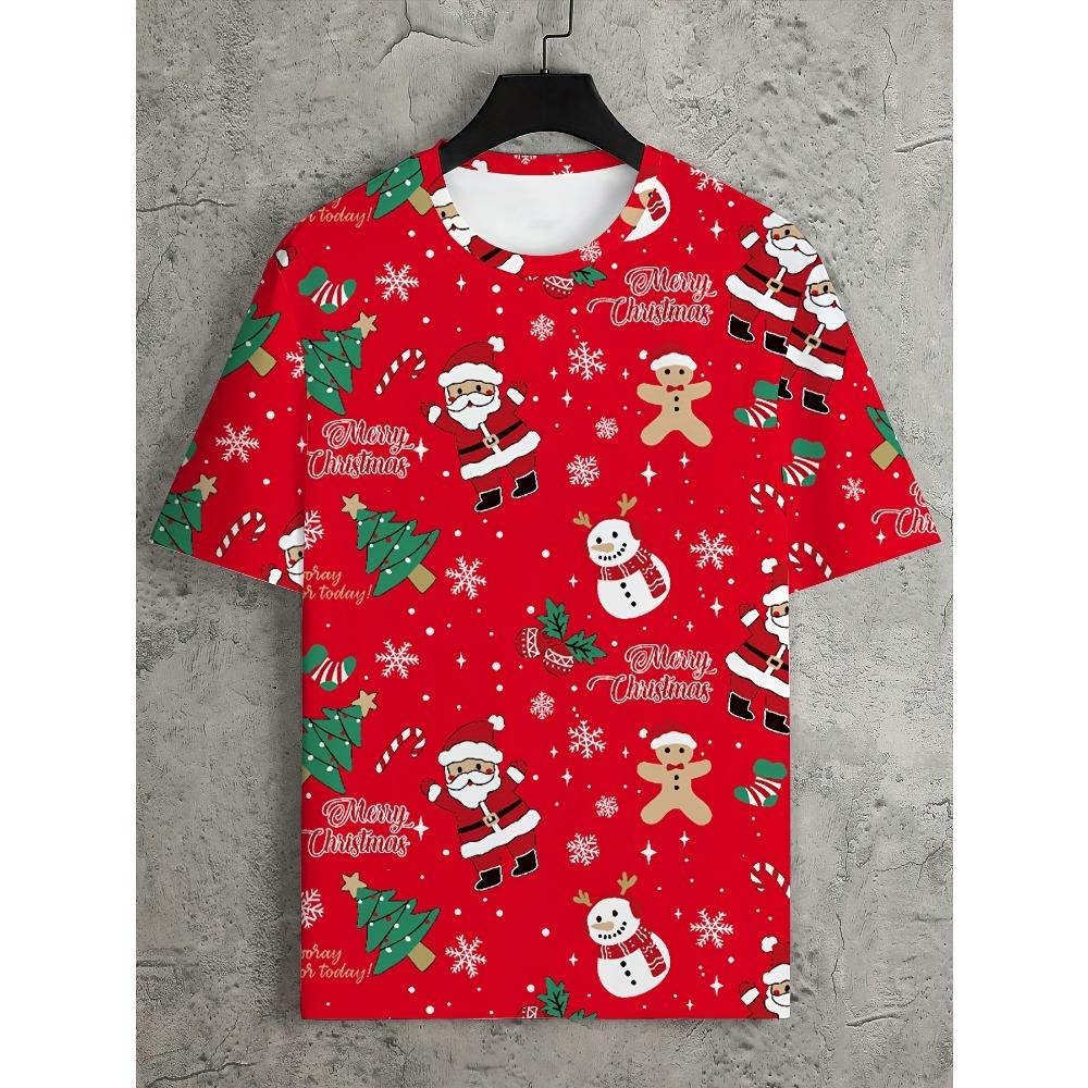 Children's cartoon Santa Claus T-shirt, men's and women's casual short sleeved T-shirt, children's Christmas gift