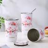 Cherry Blossom Patten Coffee Mugs with Lid Stainless Steel Leak-Proof Sealed Milk Juice Tea Cup Travel Camping Tumbler Drinkware