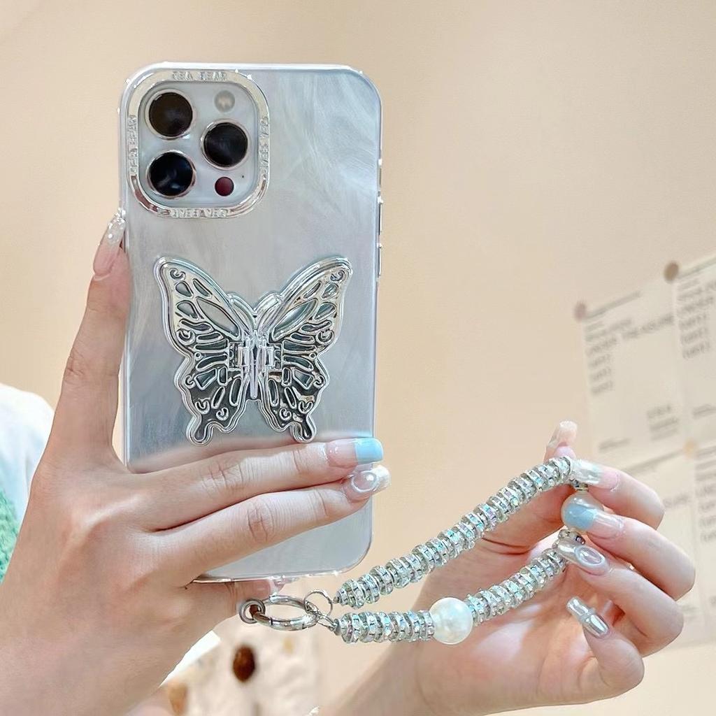 Suitable for Spring and Summer Iphone15 Protective Case Electroplated Frame Feather Yarn Xr Butterfly Bracket 11 Women 14 Apple 13 Mobile Phone Case