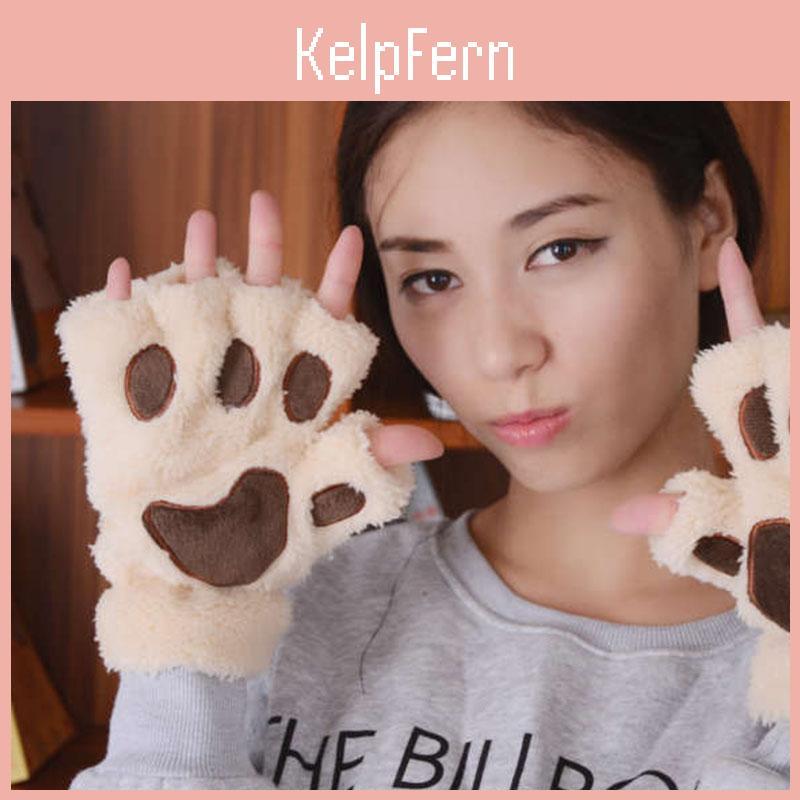 Cute New Gloves Women Cat Claw Bear Paw Plush Mittens For Girls Lovely Warm Fluffy Short Fingerless Gloves Cosplay Party Gift