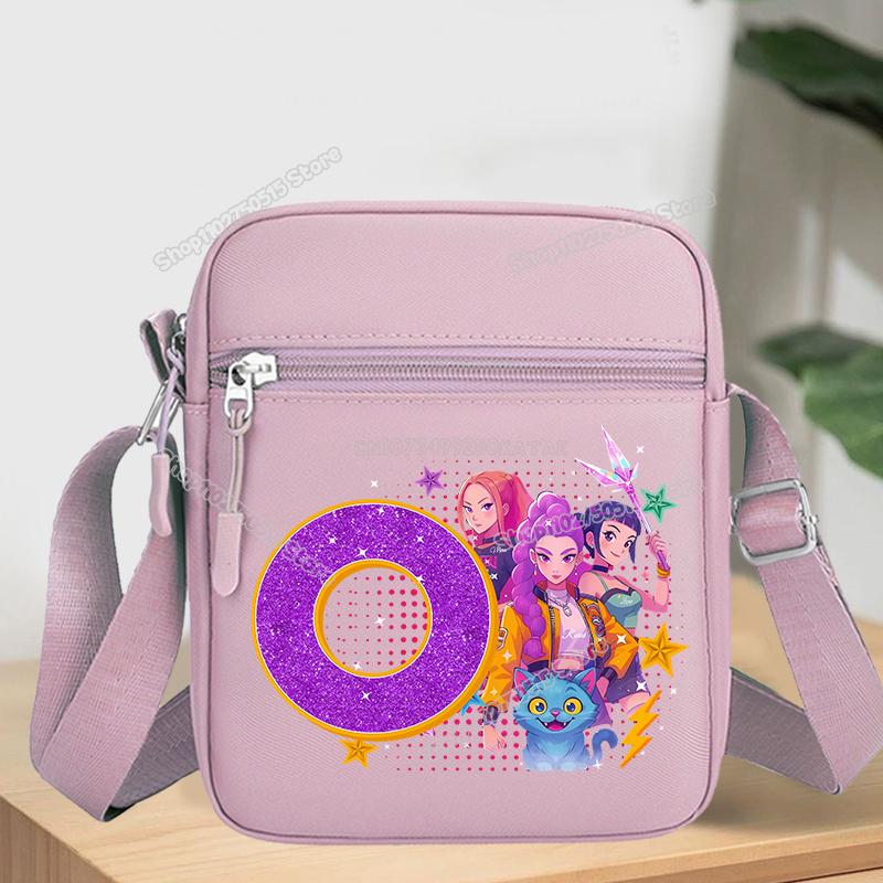 KPop Demon Hunters Letter A-Z Crossbody Bag Women Oxford Cloth Chest Packs Rumi Mira Zoey Girl Phone Shoulder Cartoon Kid Friendly Entertaining Fun
