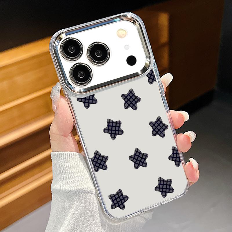 Modern Colorful Stars Pattern Case For iPhone 17 Pro Max Plating Lens Frame Clear Soft Cover For iPhone 16 15 14 13 Pro Max 11 16E 17E