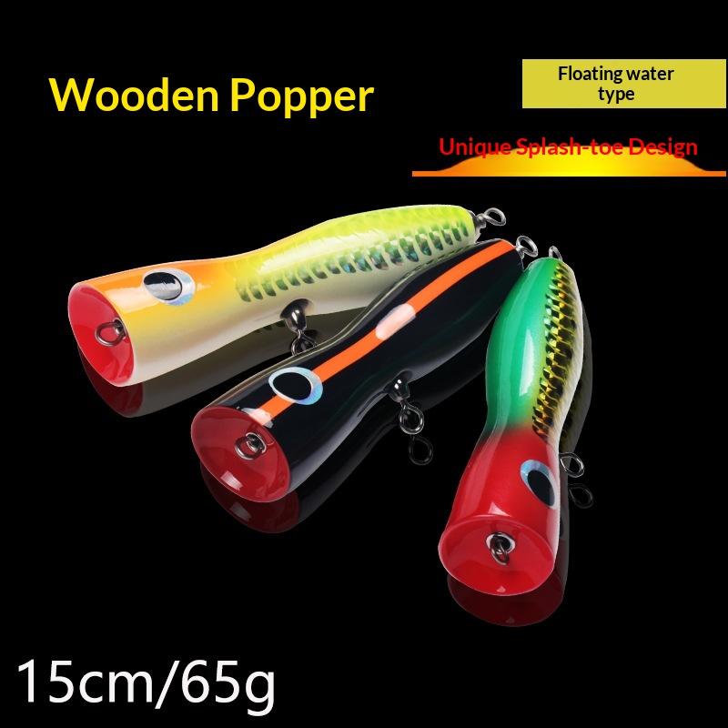 Wooden Popper Lure  Topwater 15cm65g Trolling Jig Lure Artificial Bait Splash Surface Saltwater Freshwater Offshore Boat Fishing