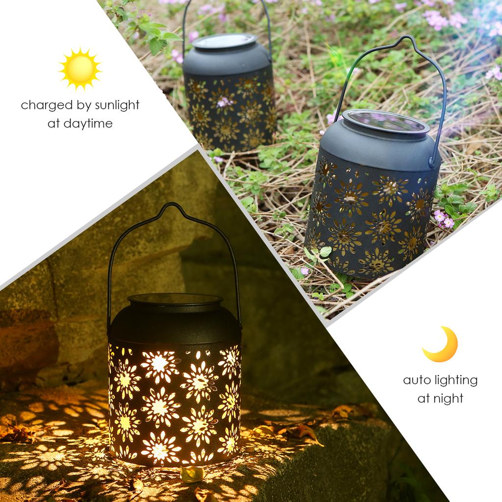 Solar Lantern Outdoor Hanging Light Metal Decorative Light Hollowed Out Garden Landscape Lighting for Table Pathway Party Yard