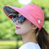 Women Solid Color Wide Brim Beads Flower Decor Sun Hat Visors Outdoor Sports Cap