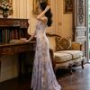 New Chinese-style purple suspender dress, spring and summer new step-by-step lotus waist and thin temperament fishtail skirt