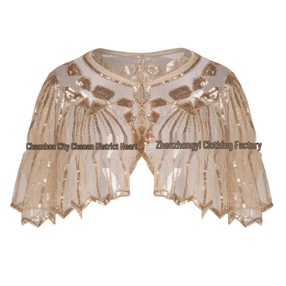 

Вінтажна вечірня сукня 1920-х років з паєтками та вирізами, з мереживною шаллю