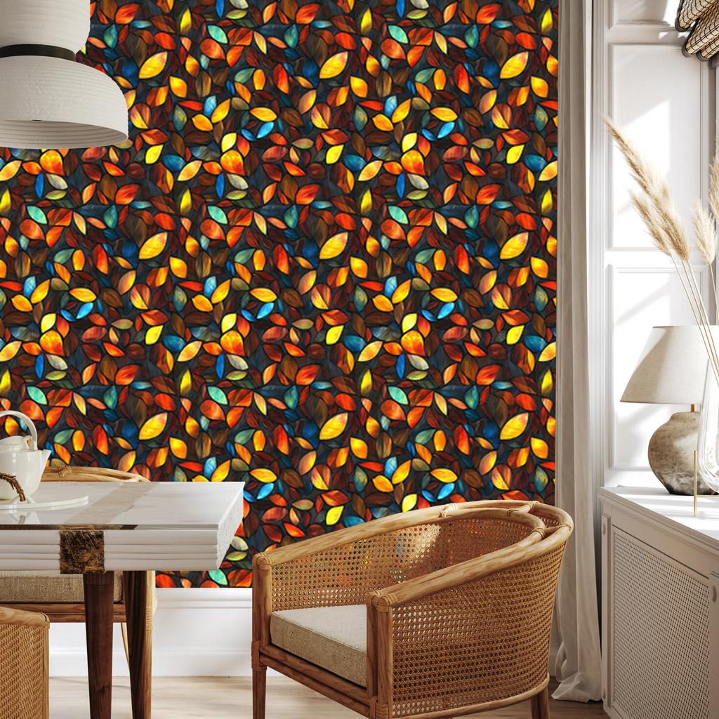 Rust and Burgundy Stained Glass Wallpaper for Living Room and Bedroom 50x1000