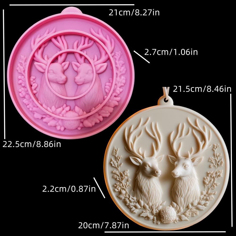 

Большой рельеф головы лося Круглый дверной подвес Смола Силиконовая форма Подвес Лось Ветка сосны Рельеф Рождественский подарок Подвес Лось Гипсовая форма