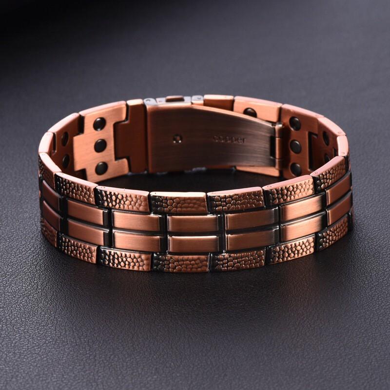 Geometric Red Copper Bracelet With Triple Magnetic Clasp Crack-Design Band Unisex Fashion Jewelry