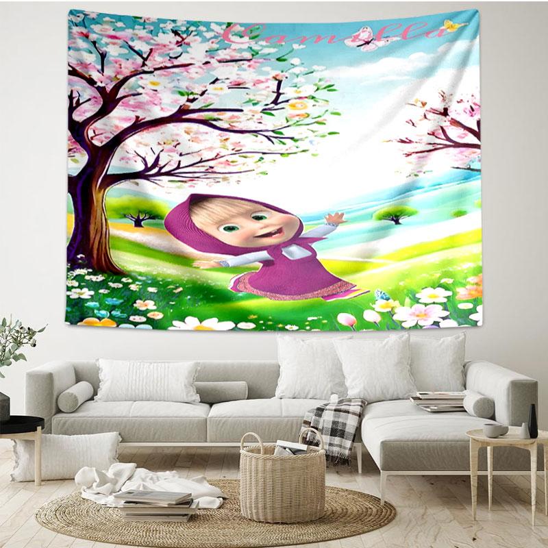 Masha and The Bear Print Tapestry - Portable Wall Decor Cloth, for Home, Dorm, Travel, Bedroom, Living Room - Ideal Birthday Housewarming Gift