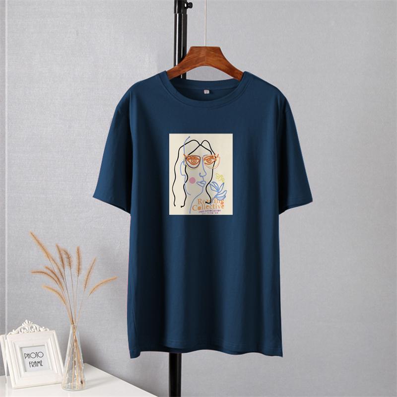 Shellsuning Summer New Aesthetic Printed Tshirts for Women 100% Cotton Vintage Short Sleeves Basic Tees Oversize Top Korean Casual Harajuku Tops