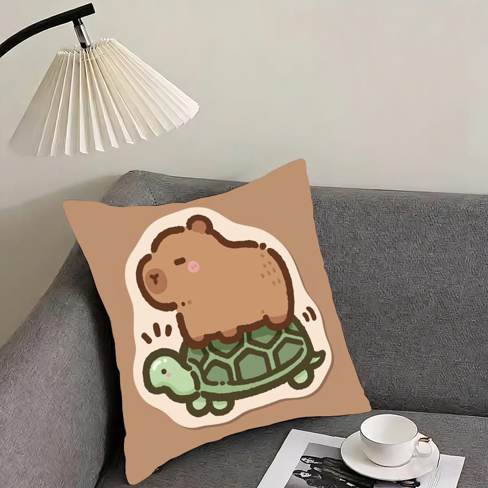 Capybara Cartoon Cute Cushion Cover Reversible Plush Pillow Cover – For Car, Sofa, Bedroom, Perfect As a Gift.