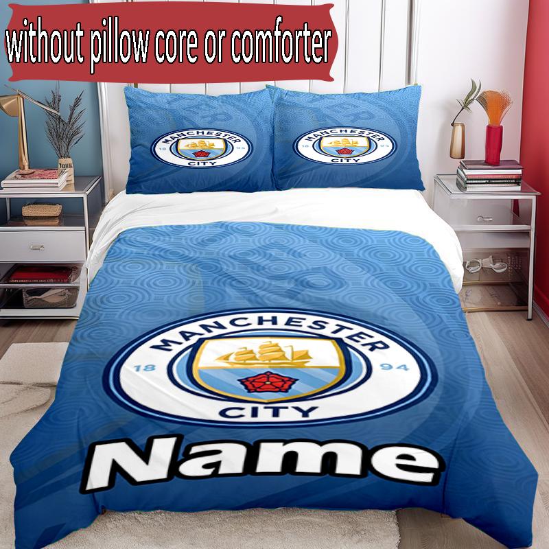 3pcs Duvet Cover Set (1*Duvet Cover + 2*Pillowcase, Without Core), Custom Name Manchester City FC Pattern Bedding Set, Home Bedroom Decor Gift