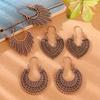6Pcs Bohemian Ethnic Exquisite Carved Hollow Drop Earrings Women Vintage Geometric Vacation Style Hanging Earrings Daily Jewelry