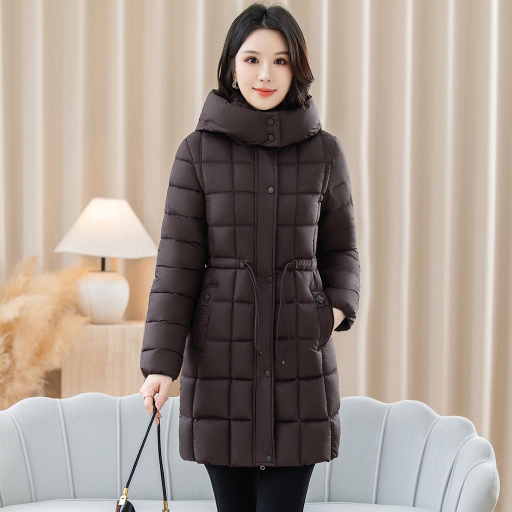 Winter fashion hooded large size down cotton-padded clothes women's new warm waist temperament medium and long cotton-padded jacket
