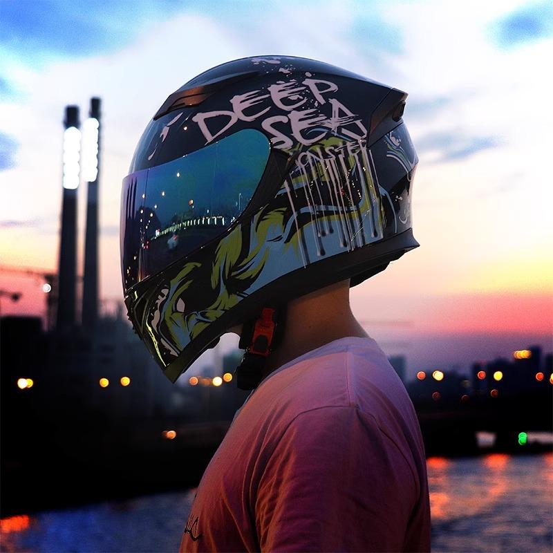 Helmet Motorcycle Men's Four Seasons Women's Full Helmet Breathable Personalized Bluetooth Locomotive Summer Double Mirror Hard Hat