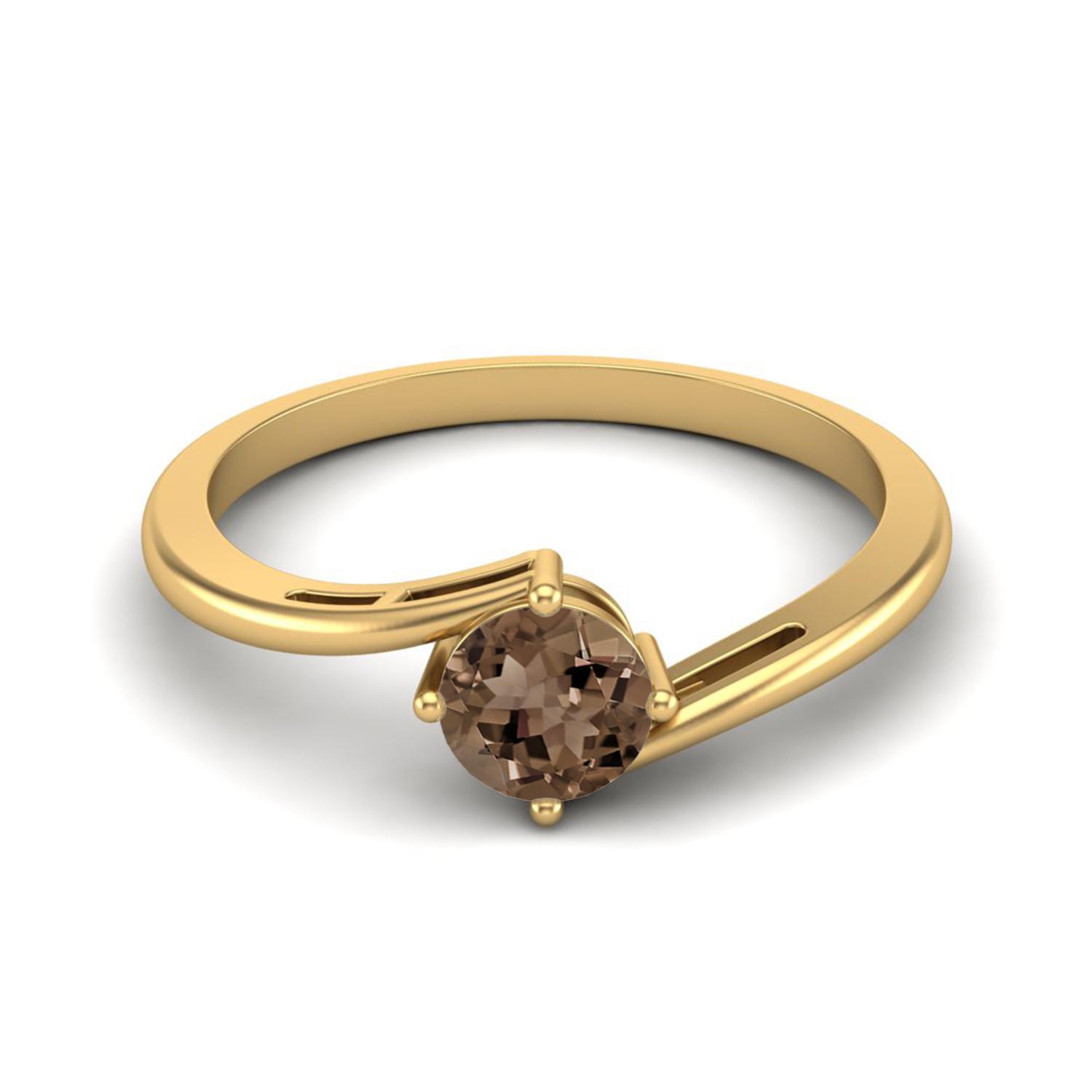 

0.50 Ctw Round Smoky Quartz 925 Sterling Silver Gold Vermeil Solitaire Bypass Women Wedding Ring 10