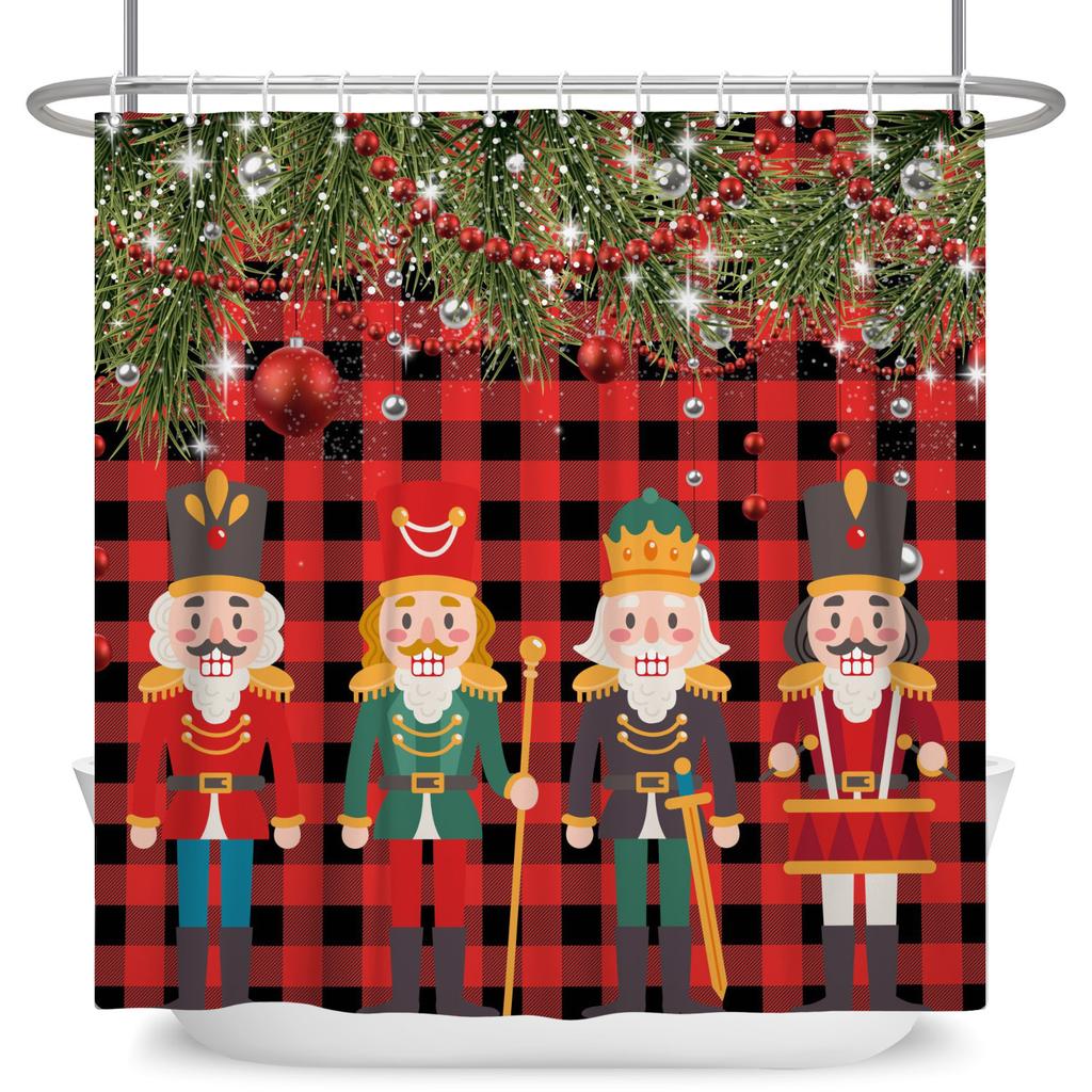 GAEMerry Christmas Duschvorhang Winter Schnee Weihnachtsmann Weihnachtsbaum Dekor Badezimmer Vorhänge Wasserdichte Badewannenwand