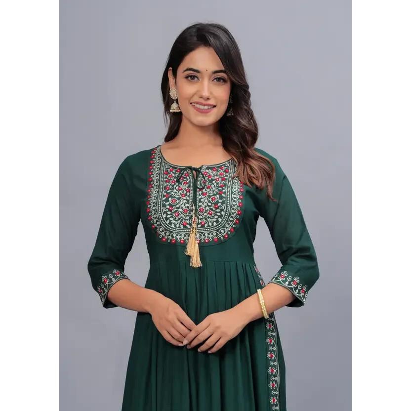 Women Rayon Ethnic Embroidered Kurta Party Wear Bollywood Top Tunic Kurti Dress VF-20207