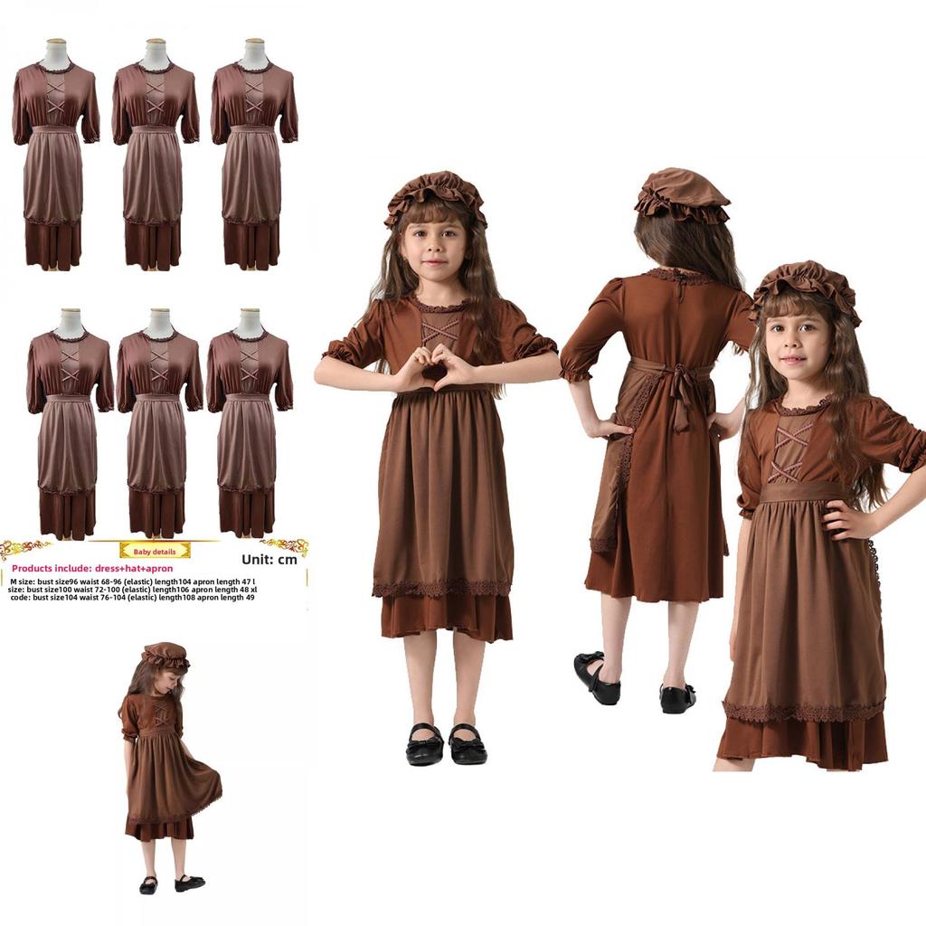 Medieval Peasant Costume For Children Adults With Polyester Fabric For Stage Play Performances