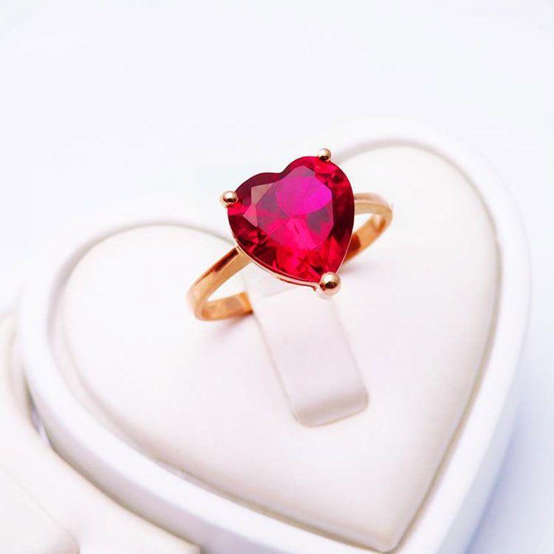 Purple Gold-Plated Rose Gold Heart-Shaped Ring, Color Gold Temperament Fashion Peach Heart Live Design Ring