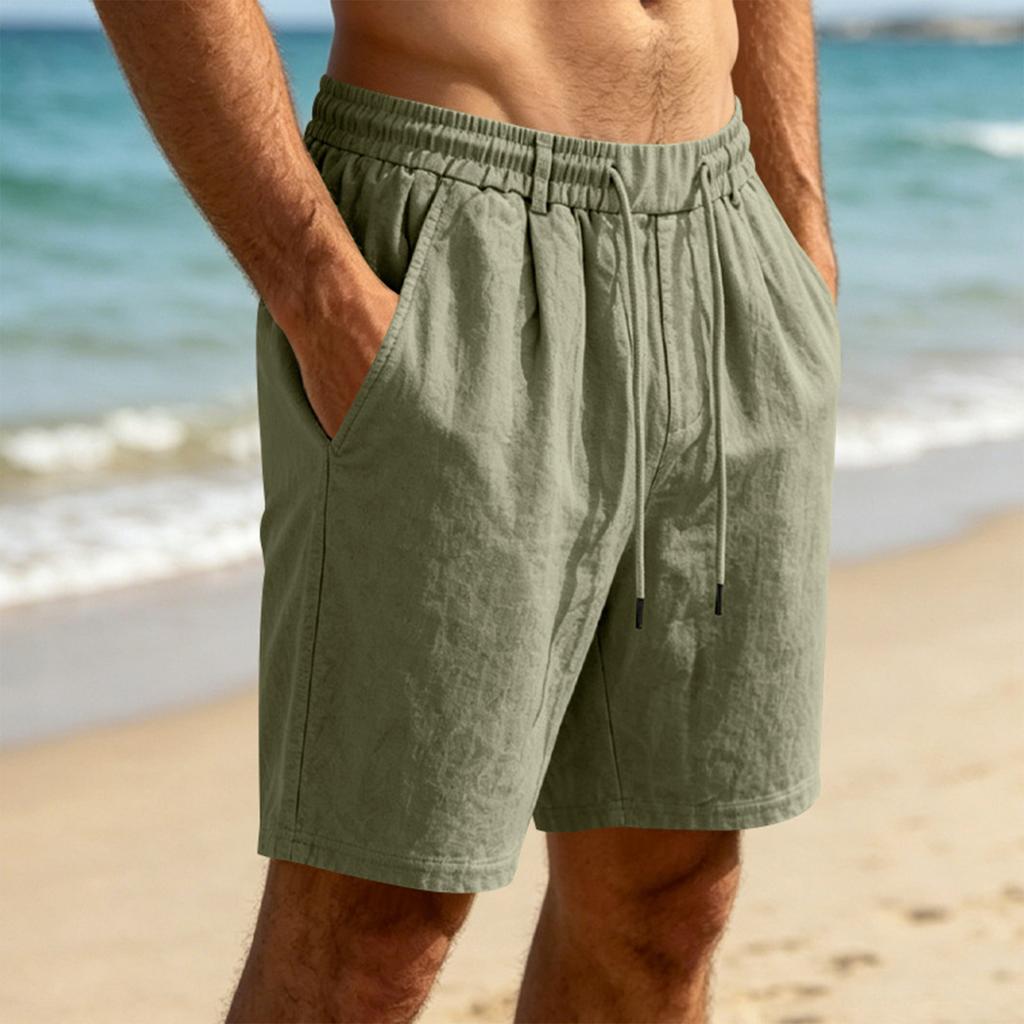 Men's Casual Loose Fit Linen Shorts with Elastic Waistband Drawstring and Pockets for Daily Commute Sport Beachwear
