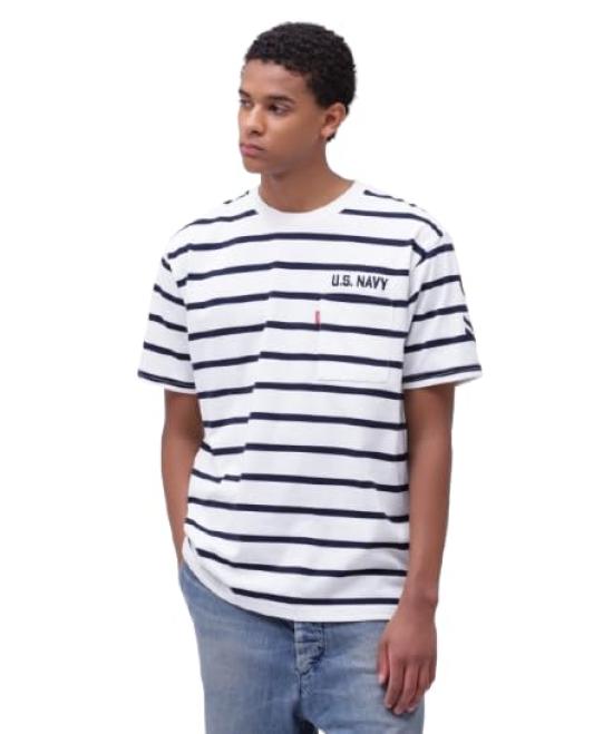 AVIREX NAVAL POCKET T-SHIRT navy border L 783-5934011