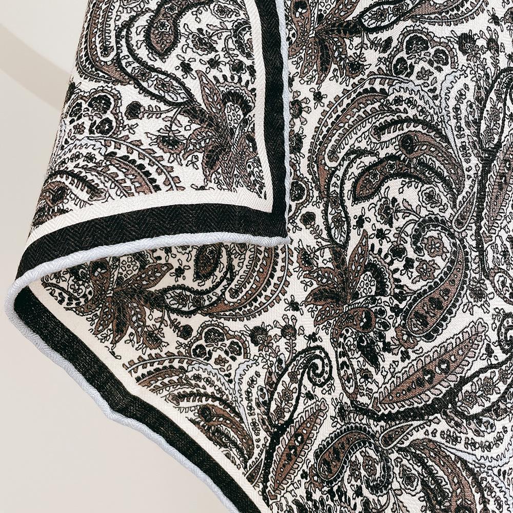 88cm Blue Paisley Silk Wool Square Scarf: Double-Sided Print, Warm Velvet Shawl, Versatile European & American Style.