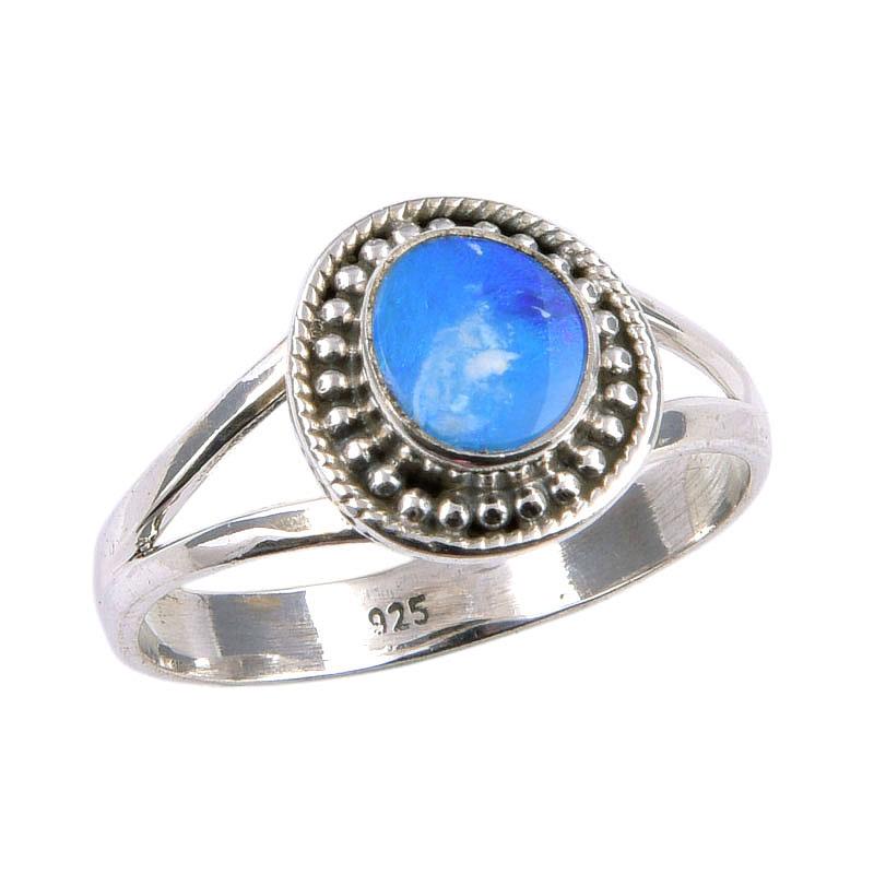 Natural Australian Opal Gemstone 925 Solid Sterling Silver Ring Size 9.5 F8C75