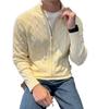 Men's Autumn & Winter Stand-Up Collar Patchwork Cardigan Sweater - Thick Cotton, Solid Color Knitwear
