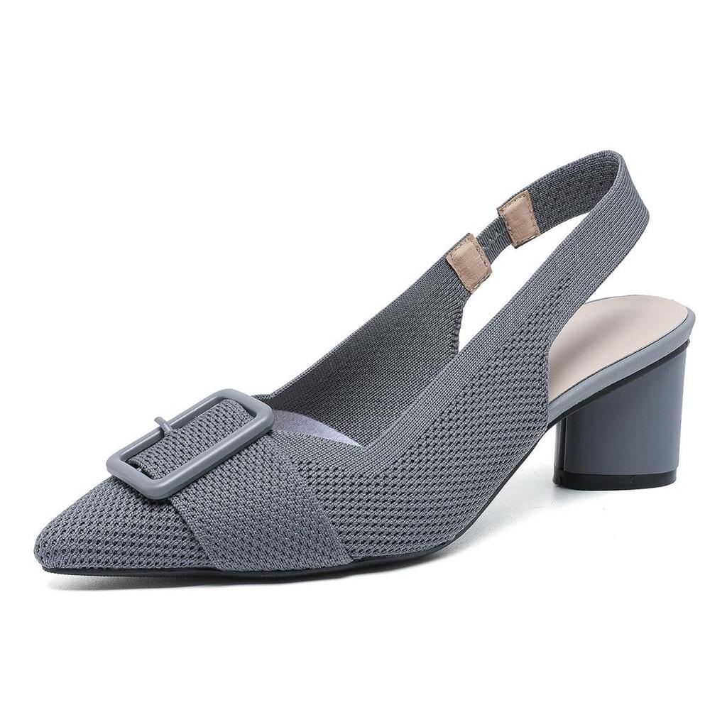Women's High Heel Sandals Fashion Pointed Toe Knitted Breathable Non Slip Rubber Sole Slingback Shoes Fashion Sexy Dress Pumps