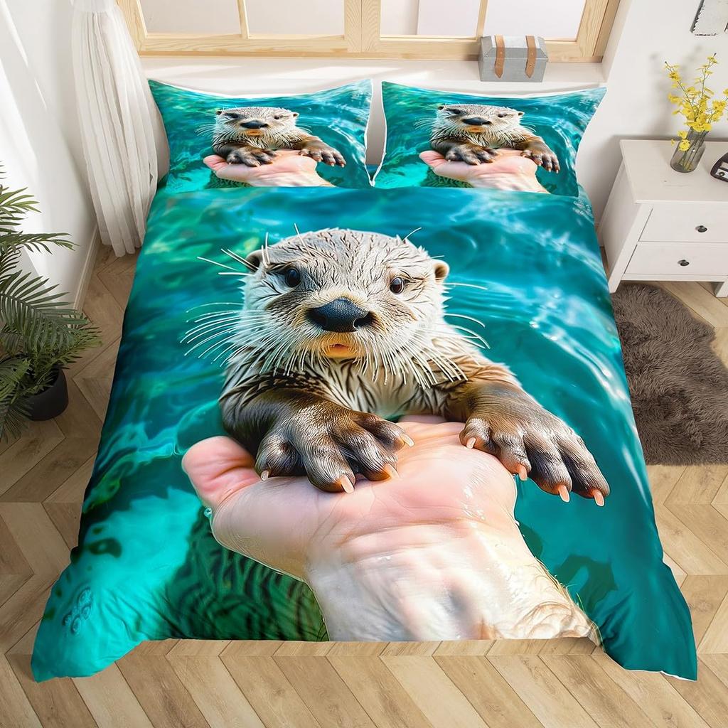 Sea Otters Duvet Cover Set For Kids Boys Girls Lightweight Quilt Covers Bedroom Decor Ocean Sea Life Themed Bedding Set No Quilt