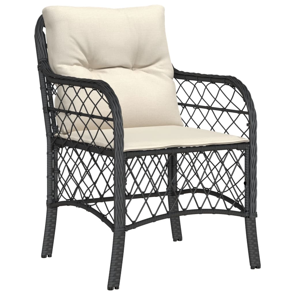 Vidaxl 3-Cz. Bistro Furniture Set with Cushions, Black, Poly Rattan