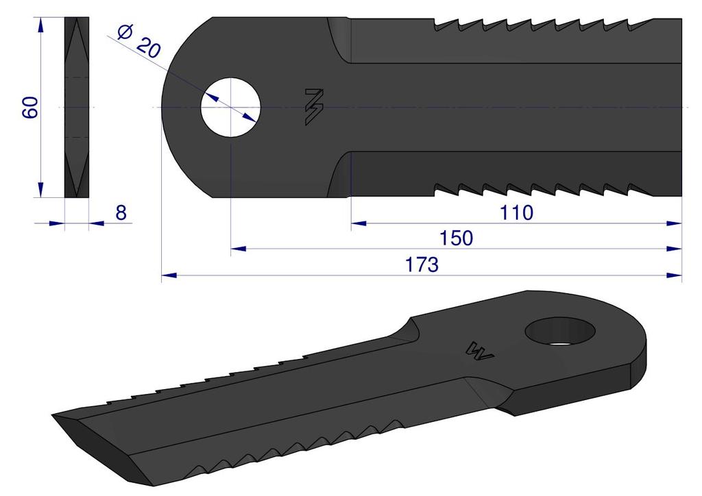 Nóż Obrotowy Rozdrabniacz Słomy Sieczkarnia Uzębiony 173X60X8Mm Otwór 20 Zastosowanie 270093250 Krone Waryński ( Sprzedawane Po 10 )