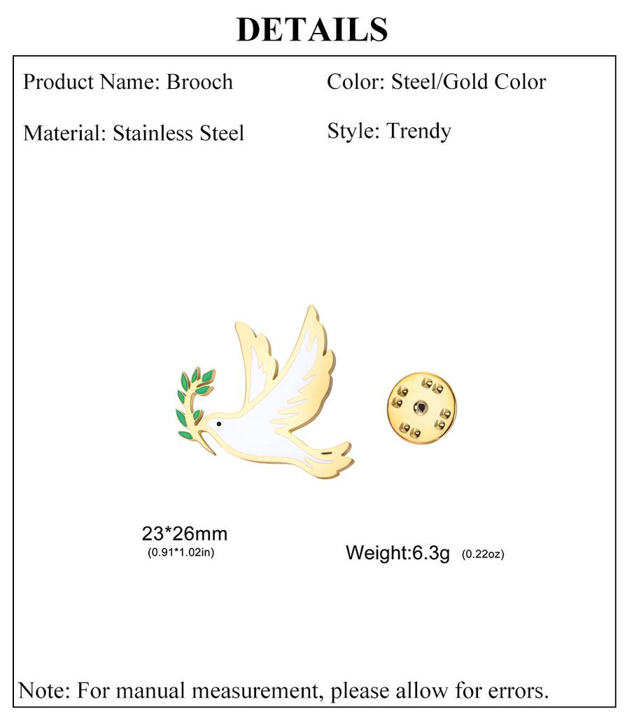 Cazador Stainless Steel Dove of Peace Pigeon Bird Lapel Pins Brooch for Women Men Olive Branch Badges on Backpack Jewelry Gift