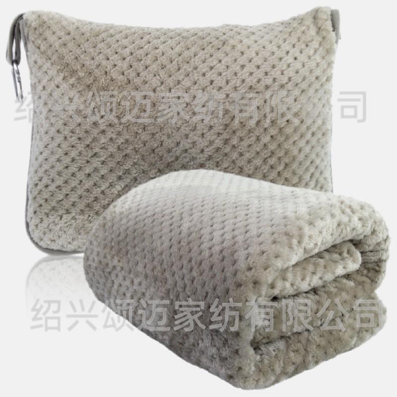 Flannel Travel Blanket Pillow Set Airplane Solid Color 110x150cm 350g All Season Use