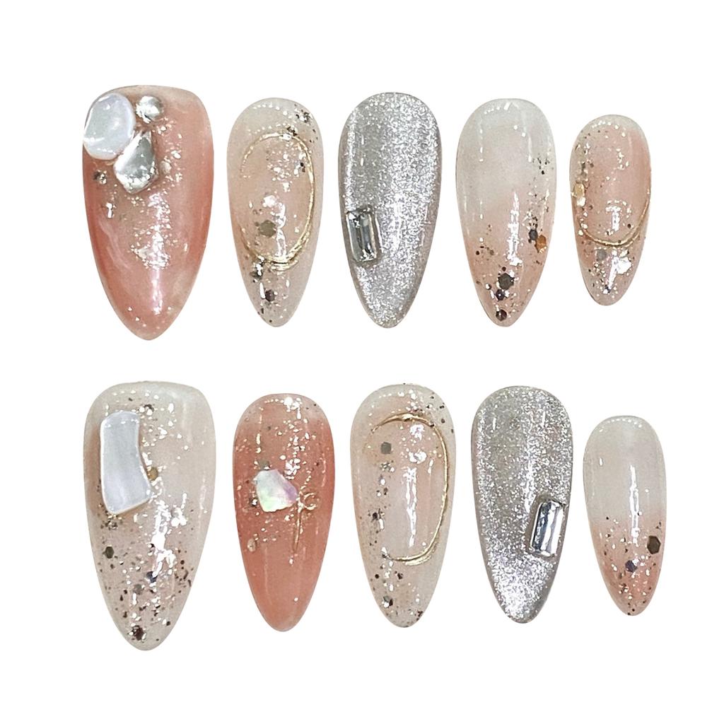 Cat Eyes False Nails with Flash Glitter Lightweight and Easy to Stick Fake Nail for Fingernail DIY Decoration