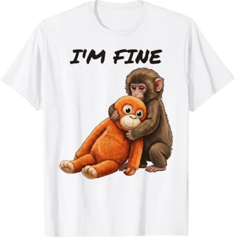 Sad Monkey Punch Meme with an Orange Toy I m Fine T-Shirt S