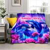 1PC Custom Name Dolphins Starry Fantasy Outdooor Flannel Blankets Throw Blanket All-Season Throw Gift Bedspread for Couch, Bed, Camping Holiday Birthd