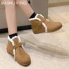 Fur Flats Women Snow Ankle Boots Suede Short Plush Casual Cotton Shoes 2025 Trend Designer Buckle Warm Winter Botas De Mujer
