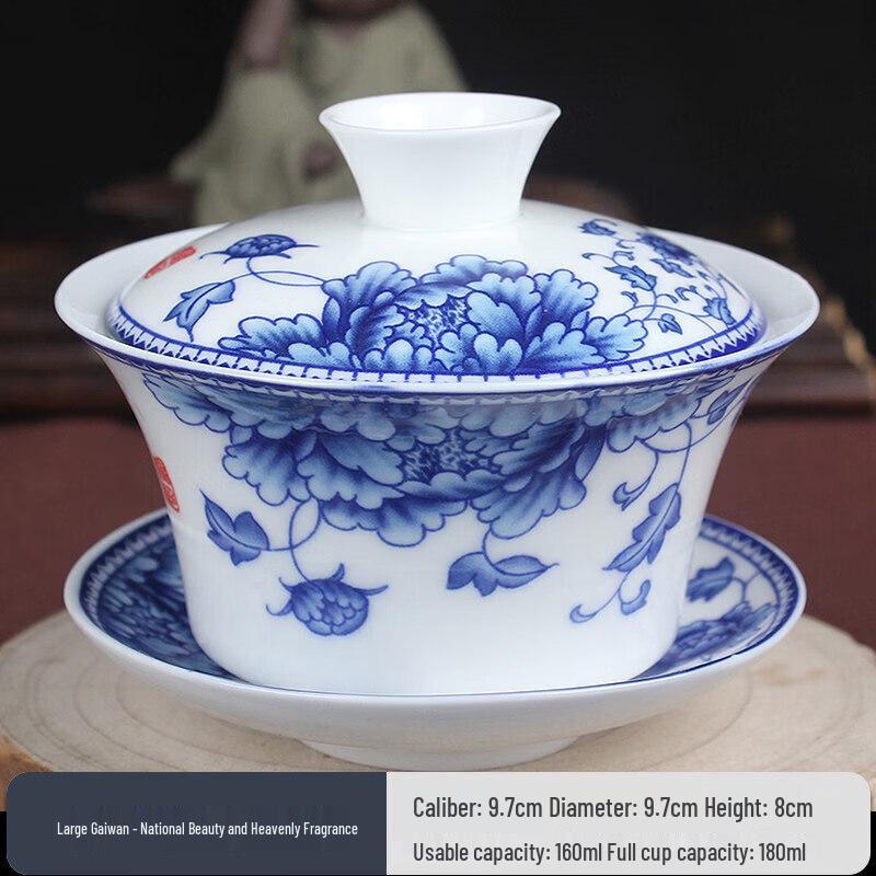 Large Blue and White Porcelain Gaiwan Tea Bowl