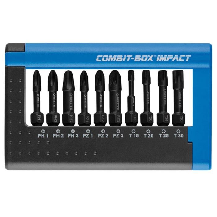 

Impact bits - Witte - Combit-Box - 10 pieces - Pozidriv - Metal - Painted - Compatible Pozidriv screws - 20x20x20 cm