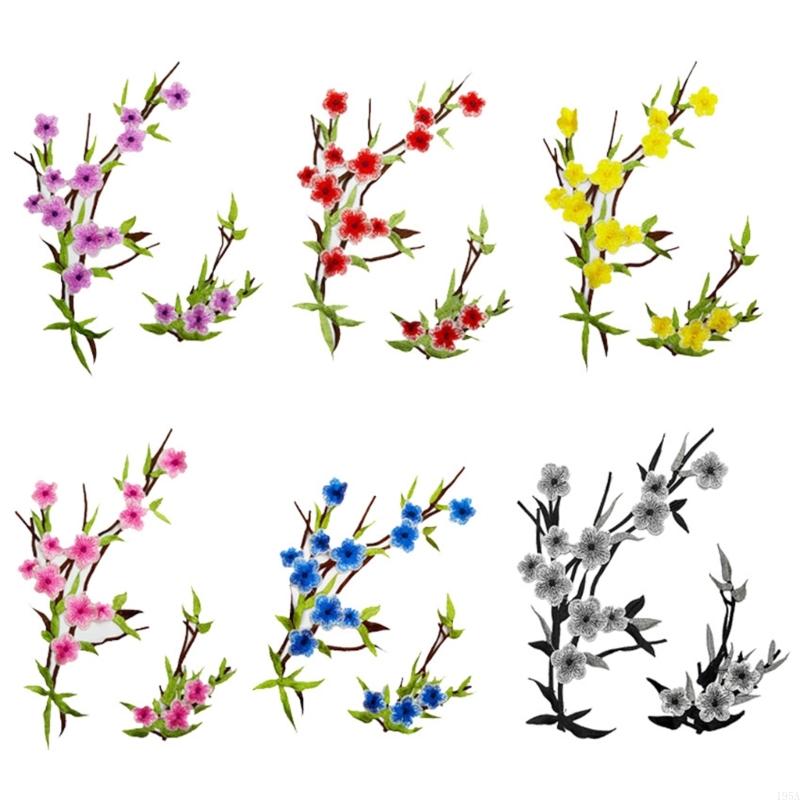 2Pcs Flower Embroidered Patches Sew on Embroidery Applique Flower Fabric Collar Patches for Clothing Jeans Jackets Skirt