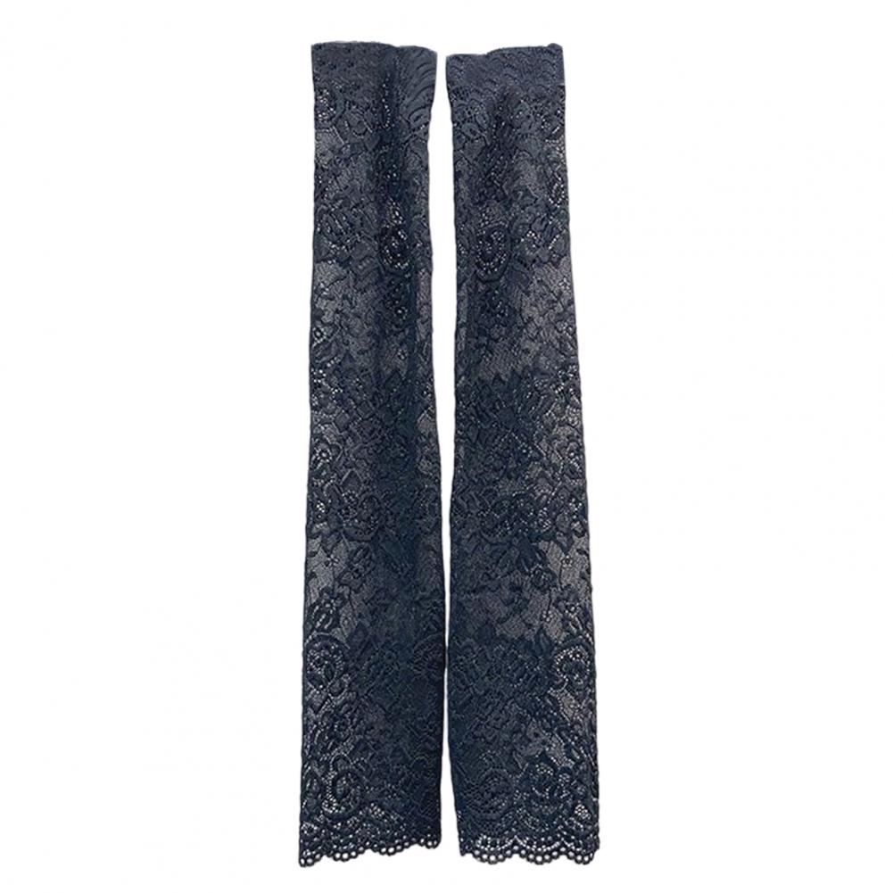 1 Pair Cycling Sun Sleeves Lace Flower Embroidery Solid Color Thin Breathable Mesh Outdoor Driving Ani UV Arm Covers