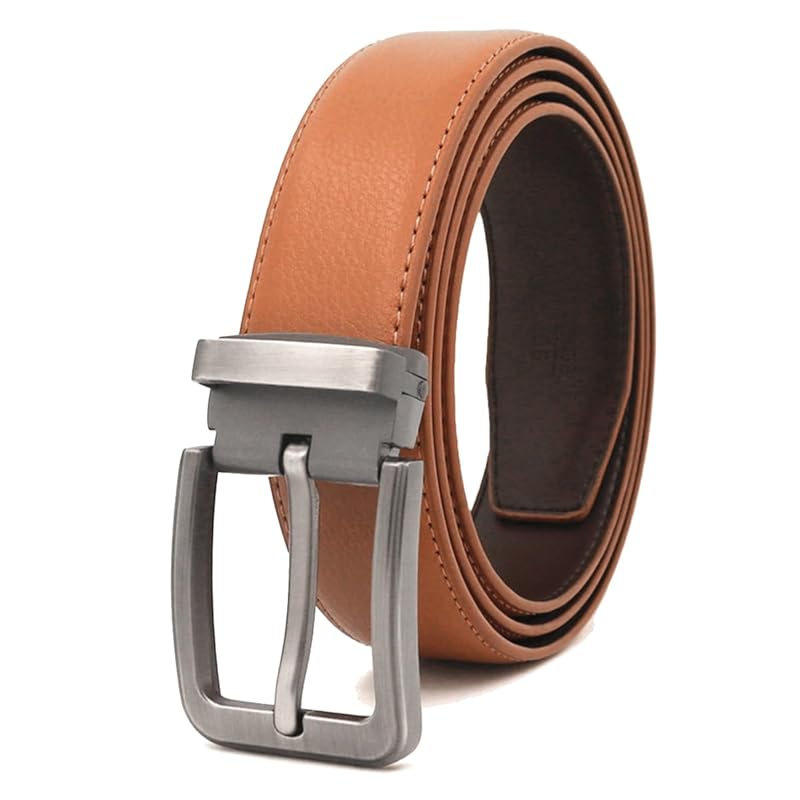 

[KASSAI] 1 pin genuine leather men s belt (Brown, 136cm)