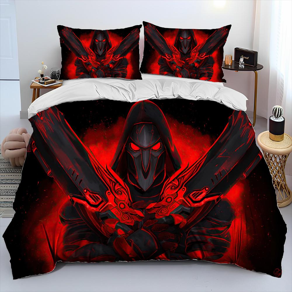 3D OW Overwatch Game Gamer DVA Comforter Bedding Set,Duvet Cover Bed Set Quilt Cover Pillowcase,King Queen Size Bedding Set Kids