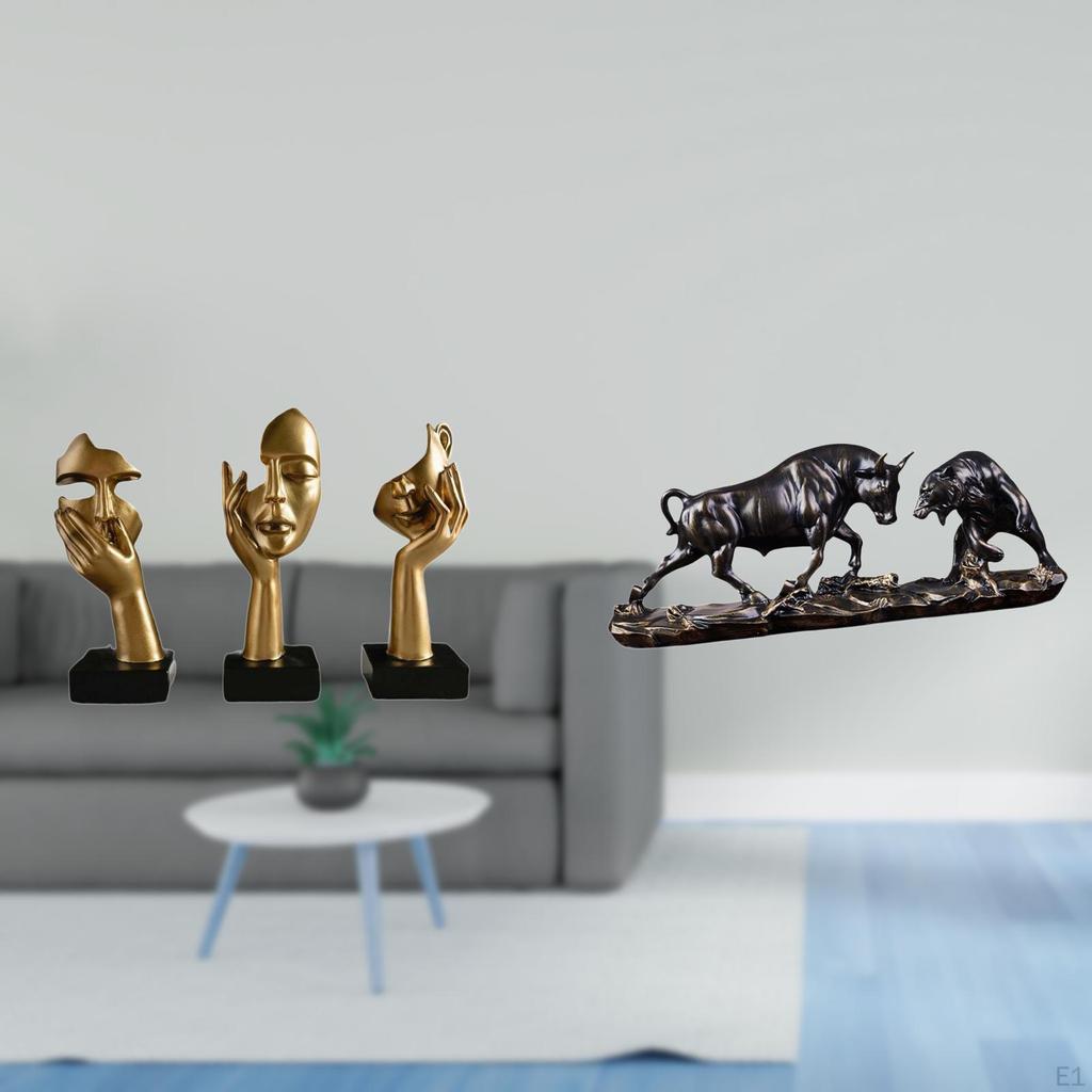 Resin Thinker Statues Abstract Art Sculptures for Office Bookshelf Living Room Bull Figurine Feng